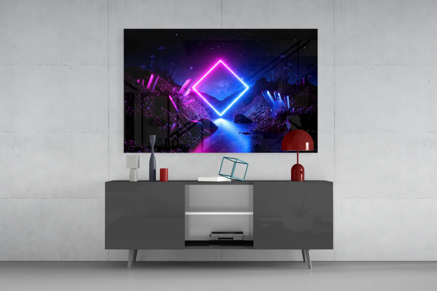 Neon Diamond Cosmic Portal Glass Wall Art - Image 8