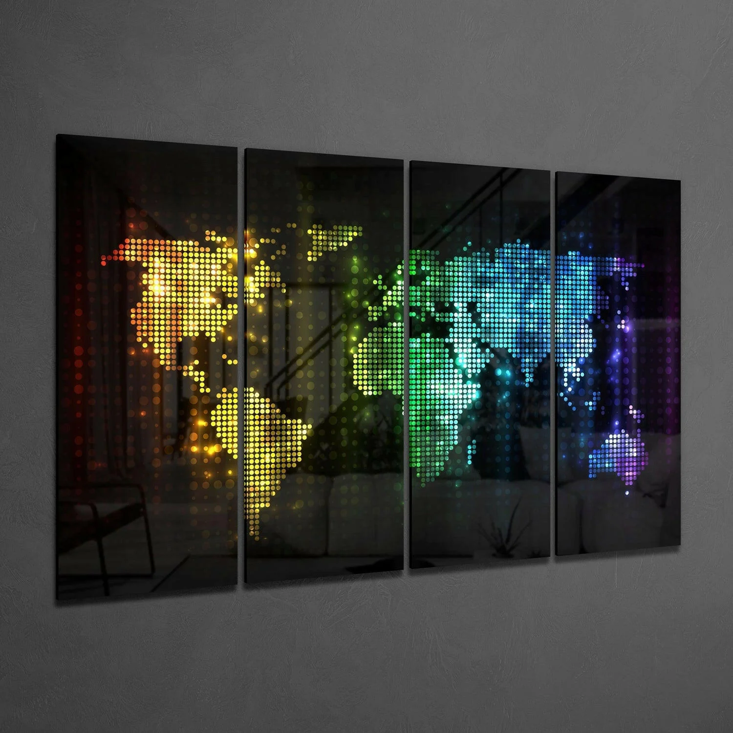 Neon Dot Rainbow World Map Glass Wall Art - Image 2