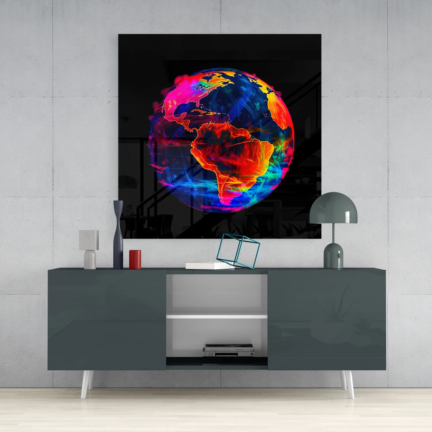 Neon Earth Glass Wall Art|| Designer's Collection - Image 4