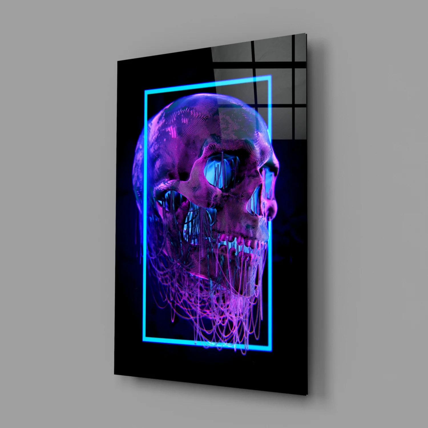 Neon Frame Dripping Skull Glass Wall Art - Image 2