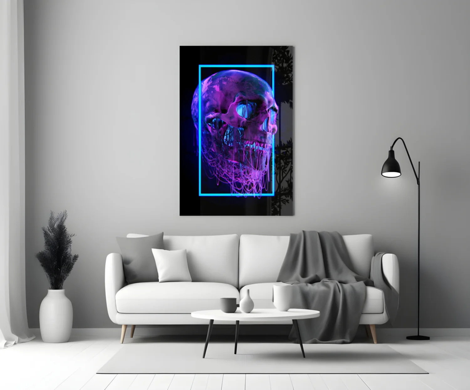 Neon Frame Dripping Skull Glass Wall Art - Image 3