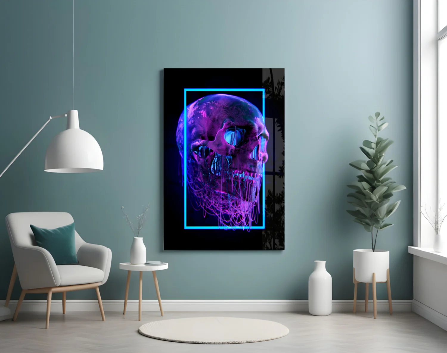 Neon Frame Dripping Skull Glass Wall Art - Image 4