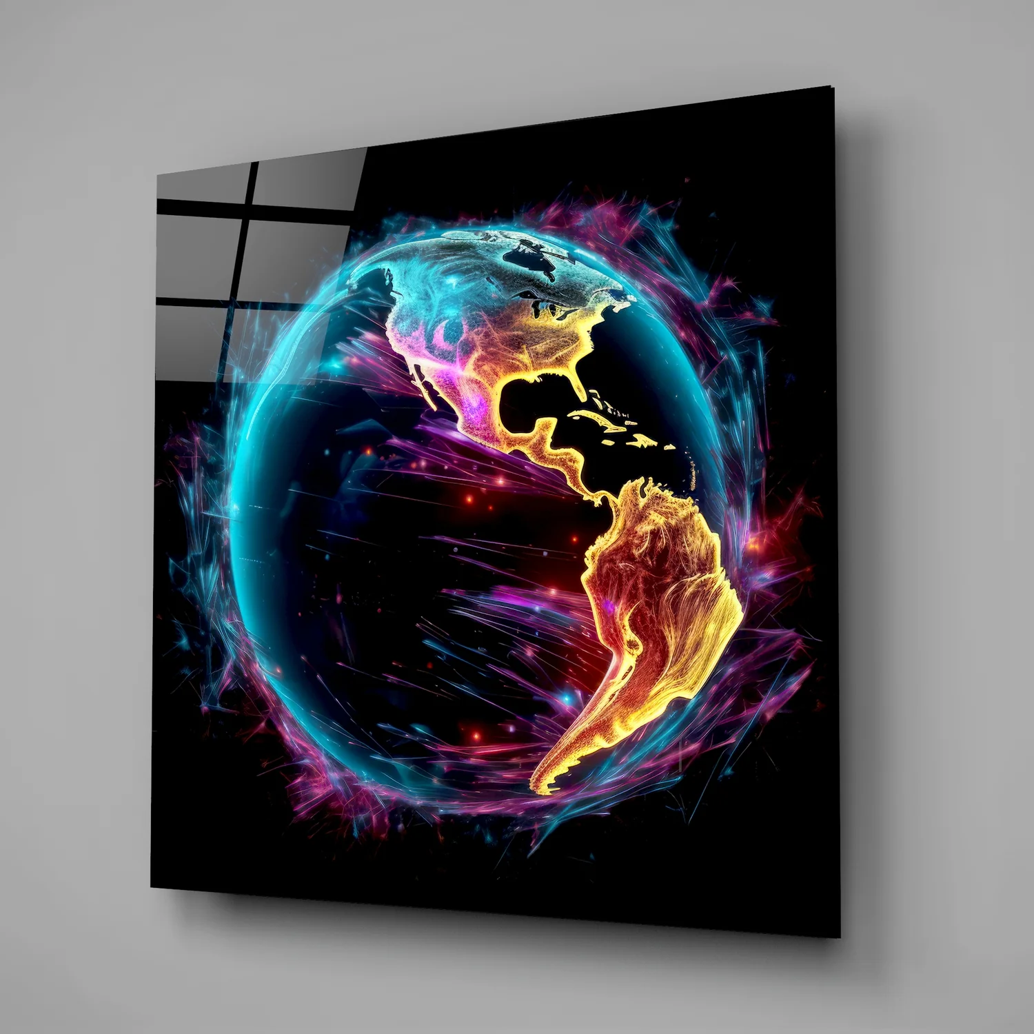 Neon Glowing Americas Globe Glass Wall Art - Image 2