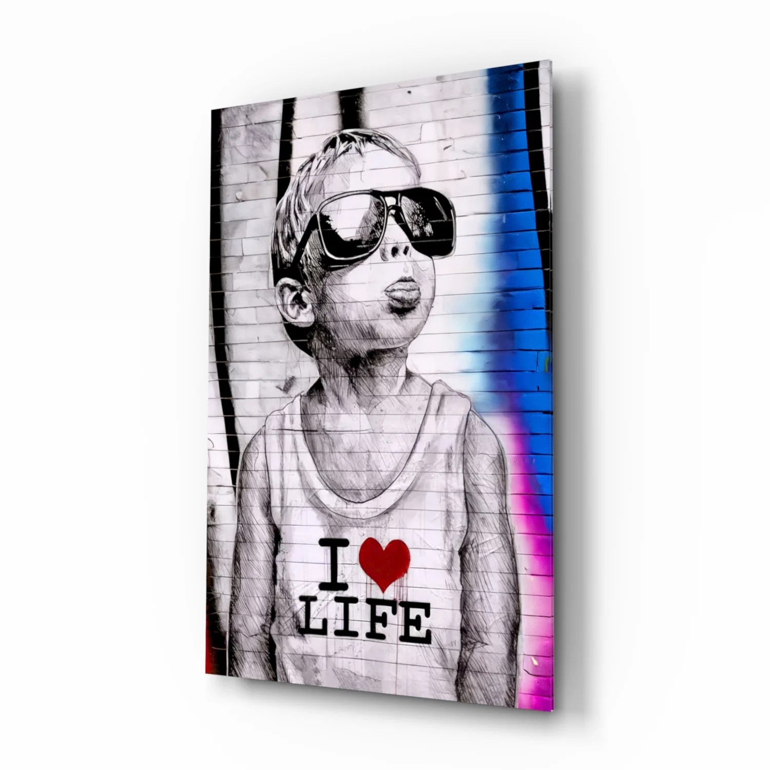 Neon Graffiti Sunglasses Boy Glass Wall Art - Image 2