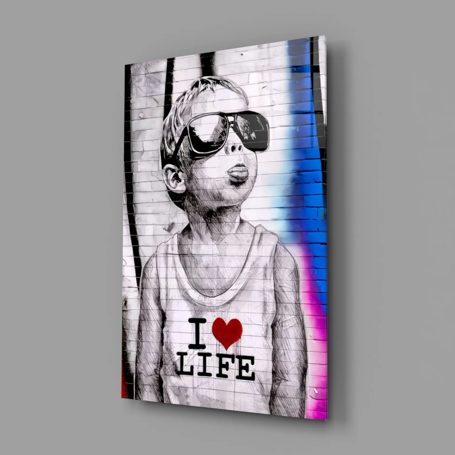 Neon Graffiti Sunglasses Boy Glass Wall Art - Image 3