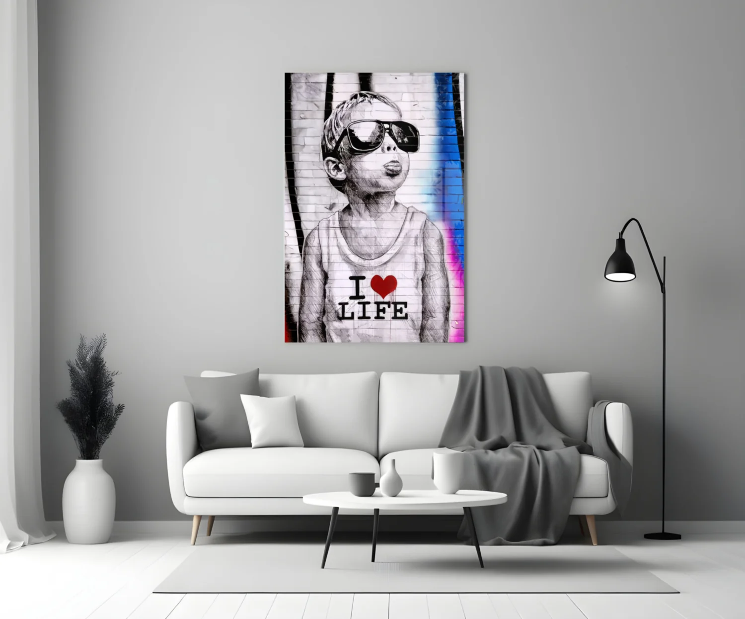 Neon Graffiti Sunglasses Boy Glass Wall Art - Image 4
