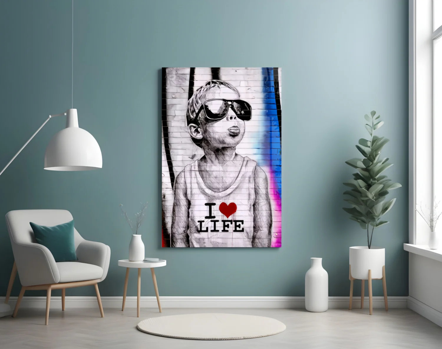 Neon Graffiti Sunglasses Boy Glass Wall Art - Image 5