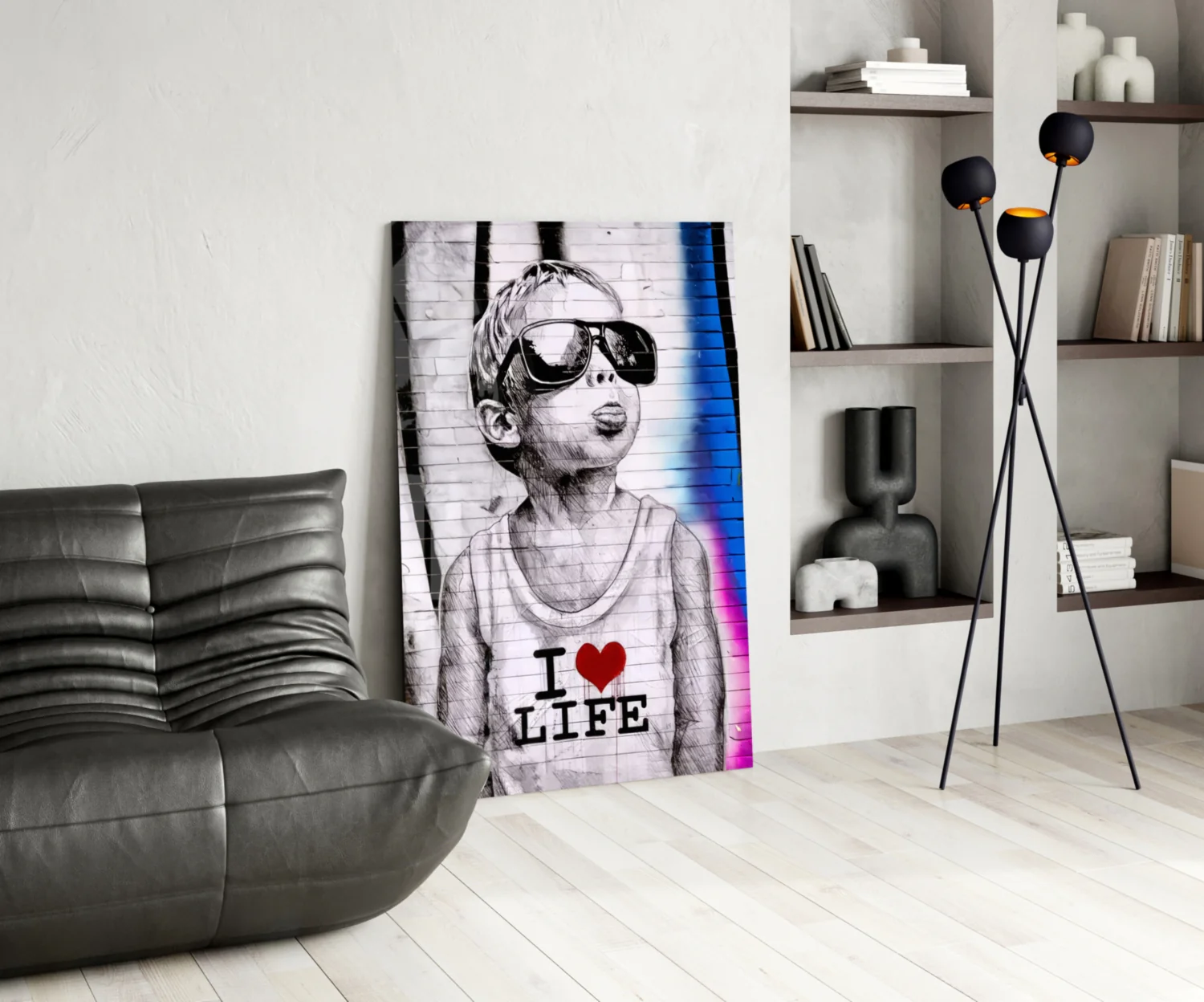 Neon Graffiti Sunglasses Boy Glass Wall Art - Image 6