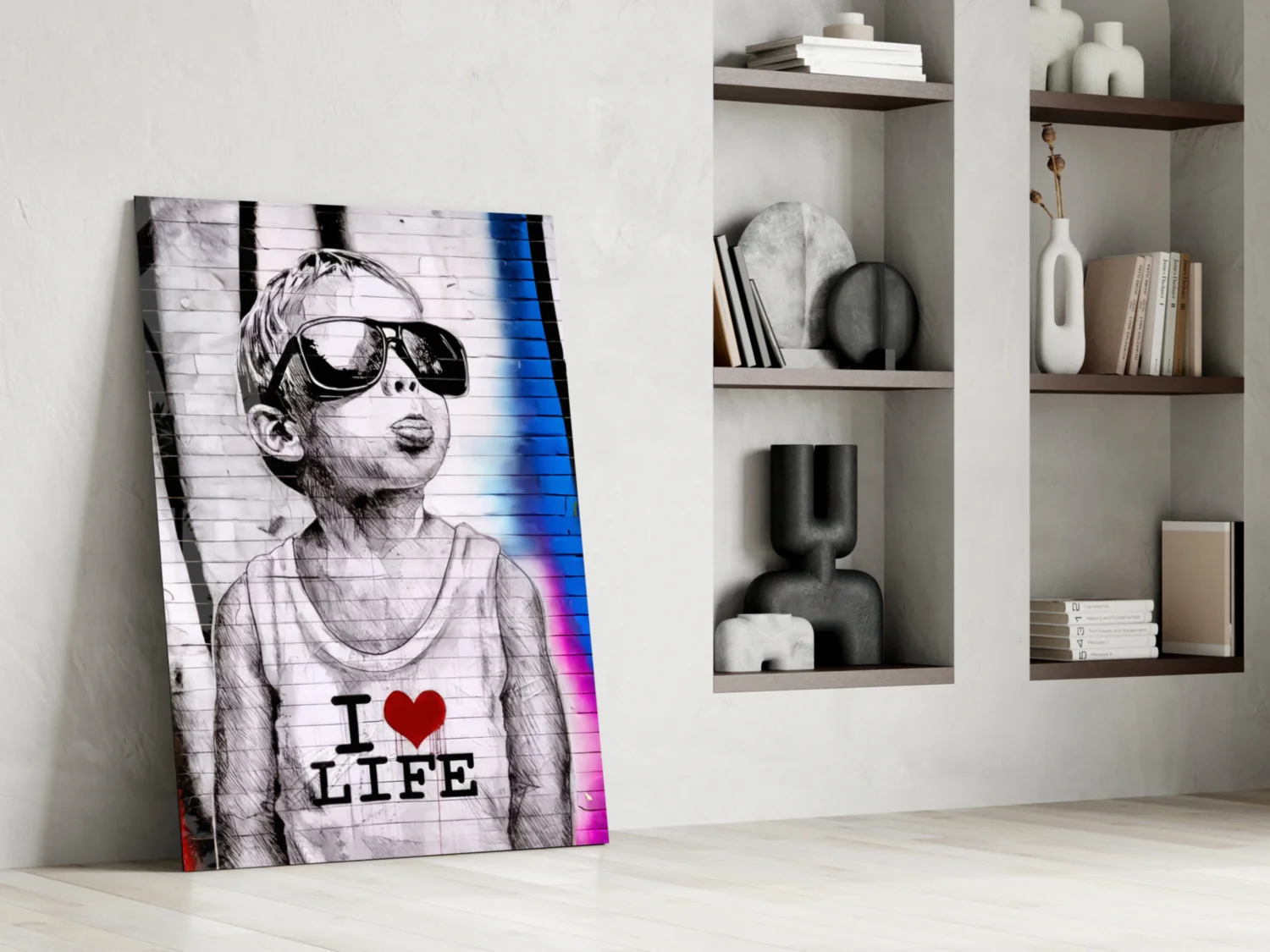 Neon Graffiti Sunglasses Boy Glass Wall Art - Image 7