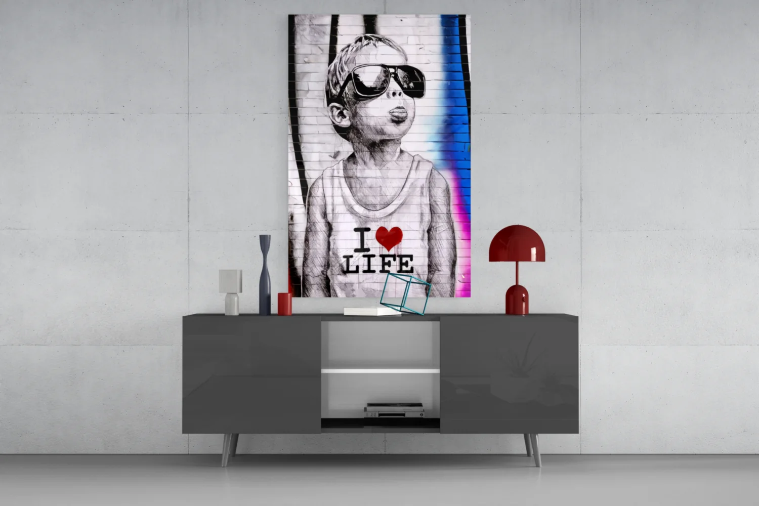 Neon Graffiti Sunglasses Boy Glass Wall Art - Image 9