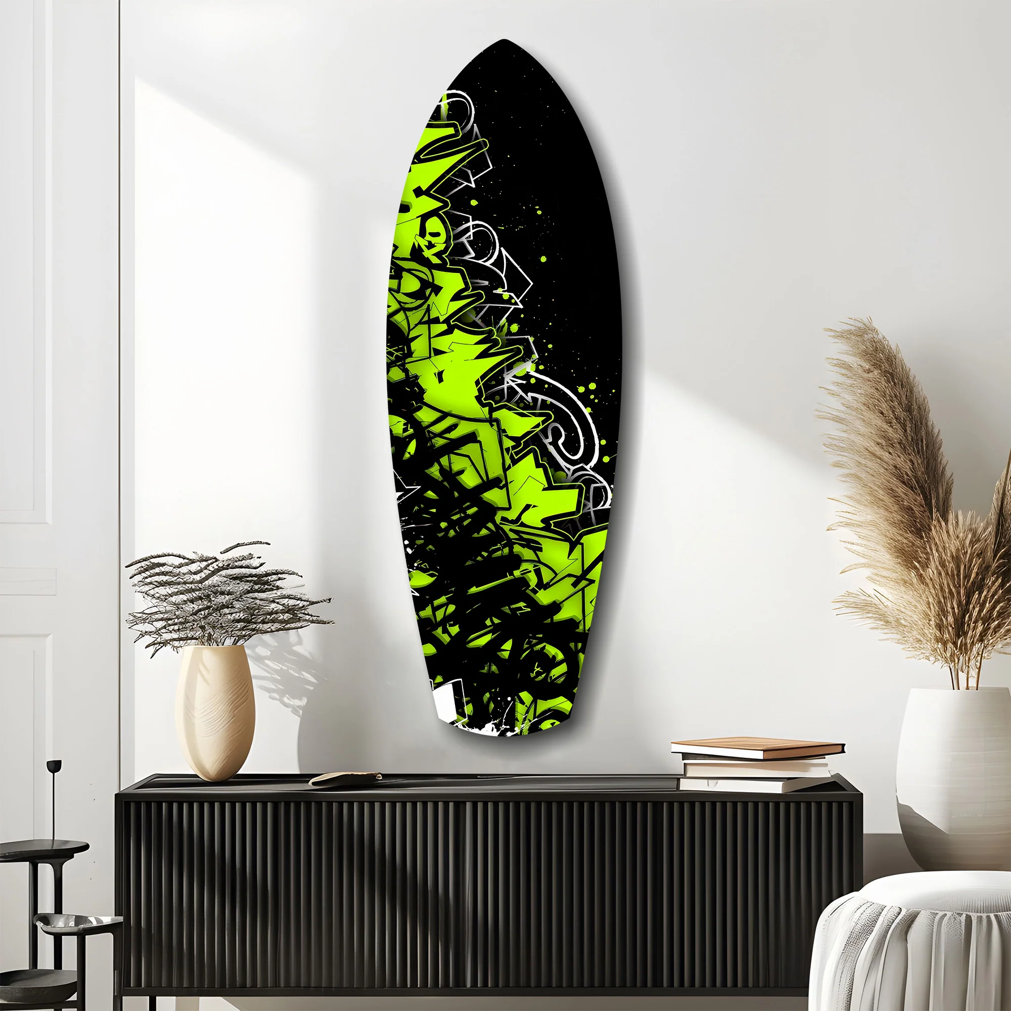 Neon Green Black Graffiti Street Art Glass Wall Art - Image 10