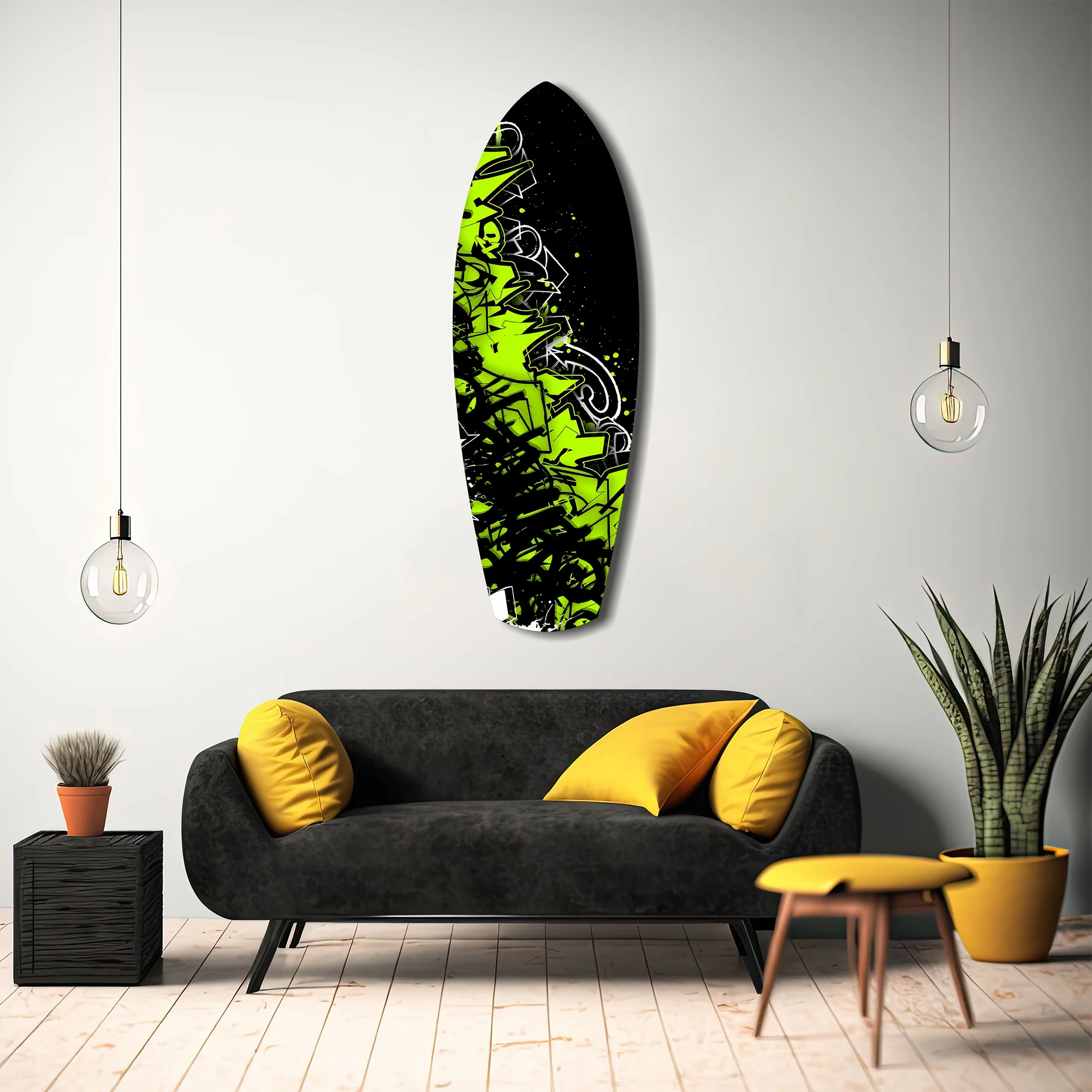 Neon Green Black Graffiti Street Art Glass Wall Art - Image 12