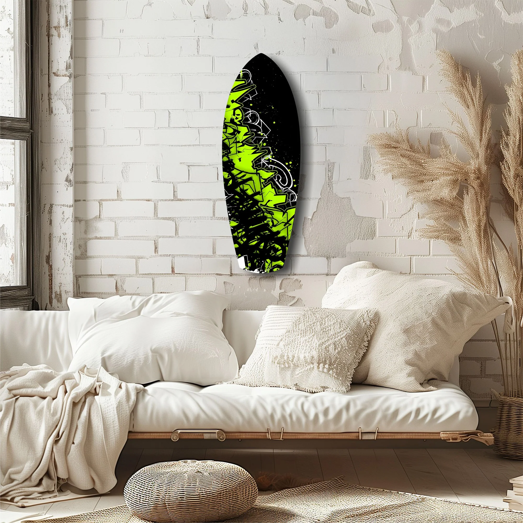 Neon Green Black Graffiti Street Art Glass Wall Art - Image 6