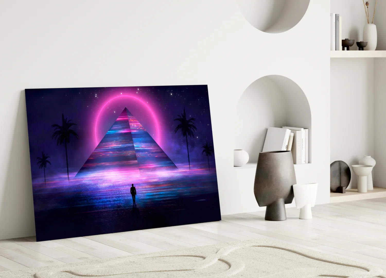 Neon Halo Pyramid Retrowave Glass Wall Art - Image 3
