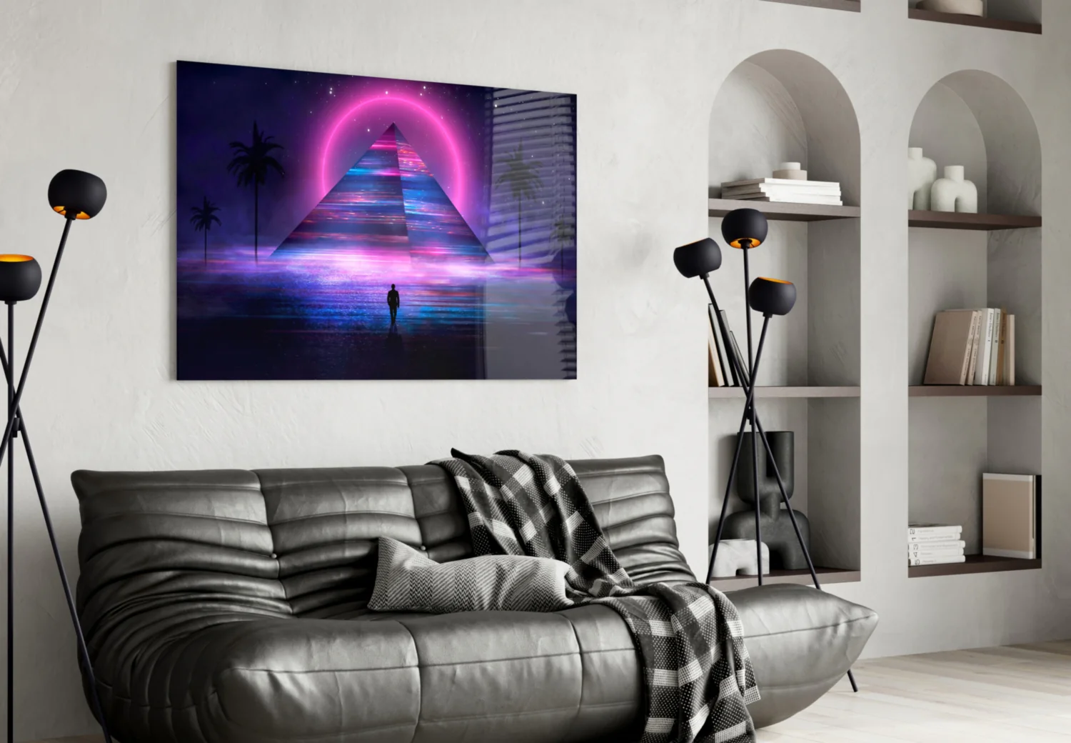 Neon Halo Pyramid Retrowave Glass Wall Art - Image 4