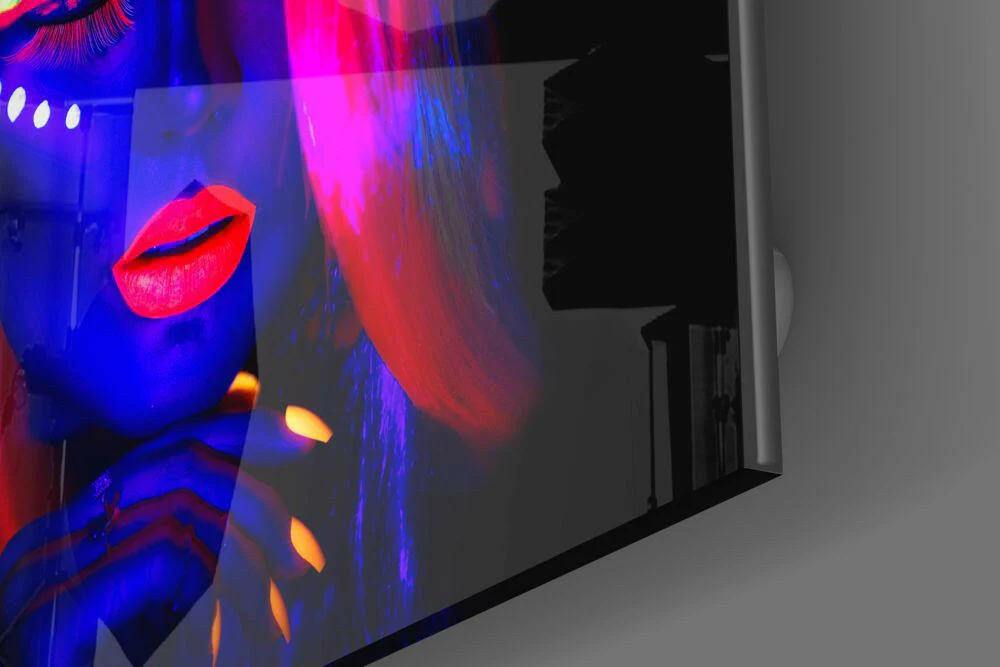 Neon Makeup Pink Hair Woman Glass Wall Art - Image 3