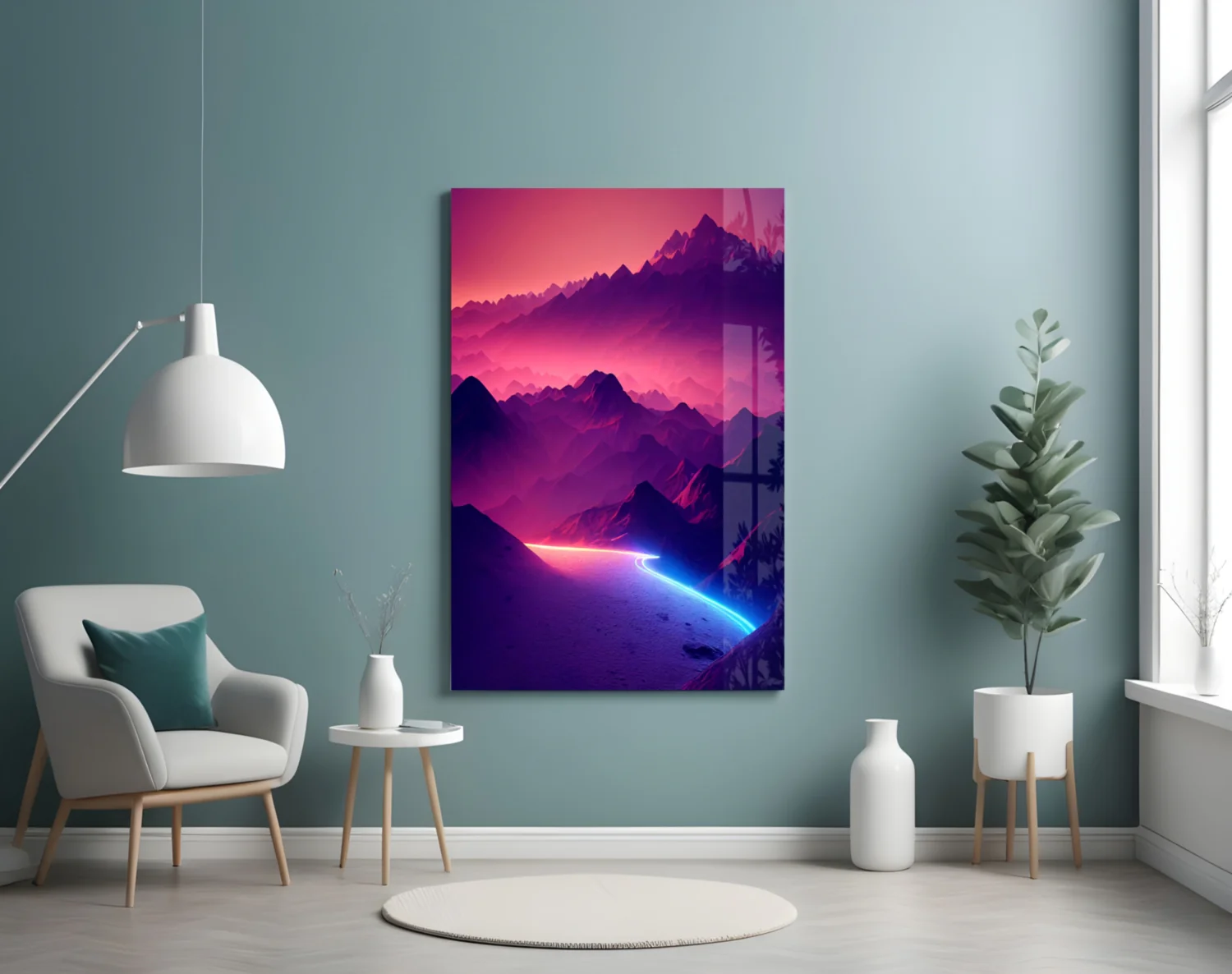 Neon Mountain Horizon Glass Wall Art - Image 4