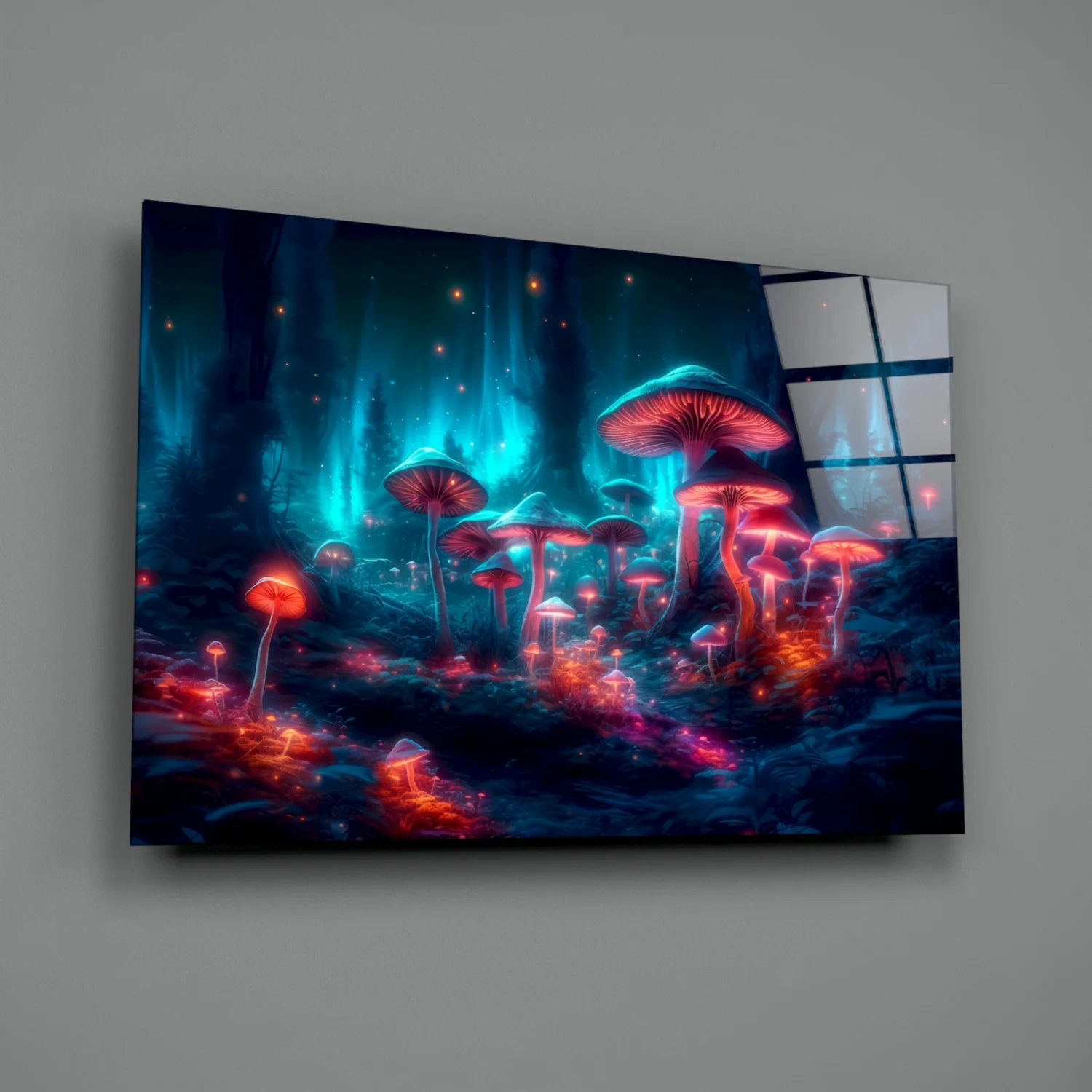 Neon Mushroom Forest Glass Wall Art || Designer Collection - Image 2