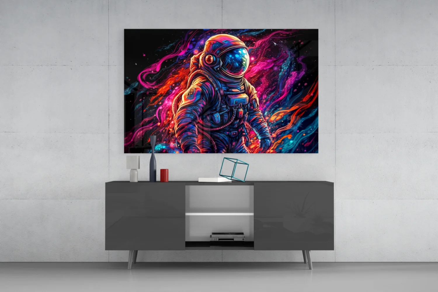Neon Nebula Astronaut Glass Wall Art - Image 8