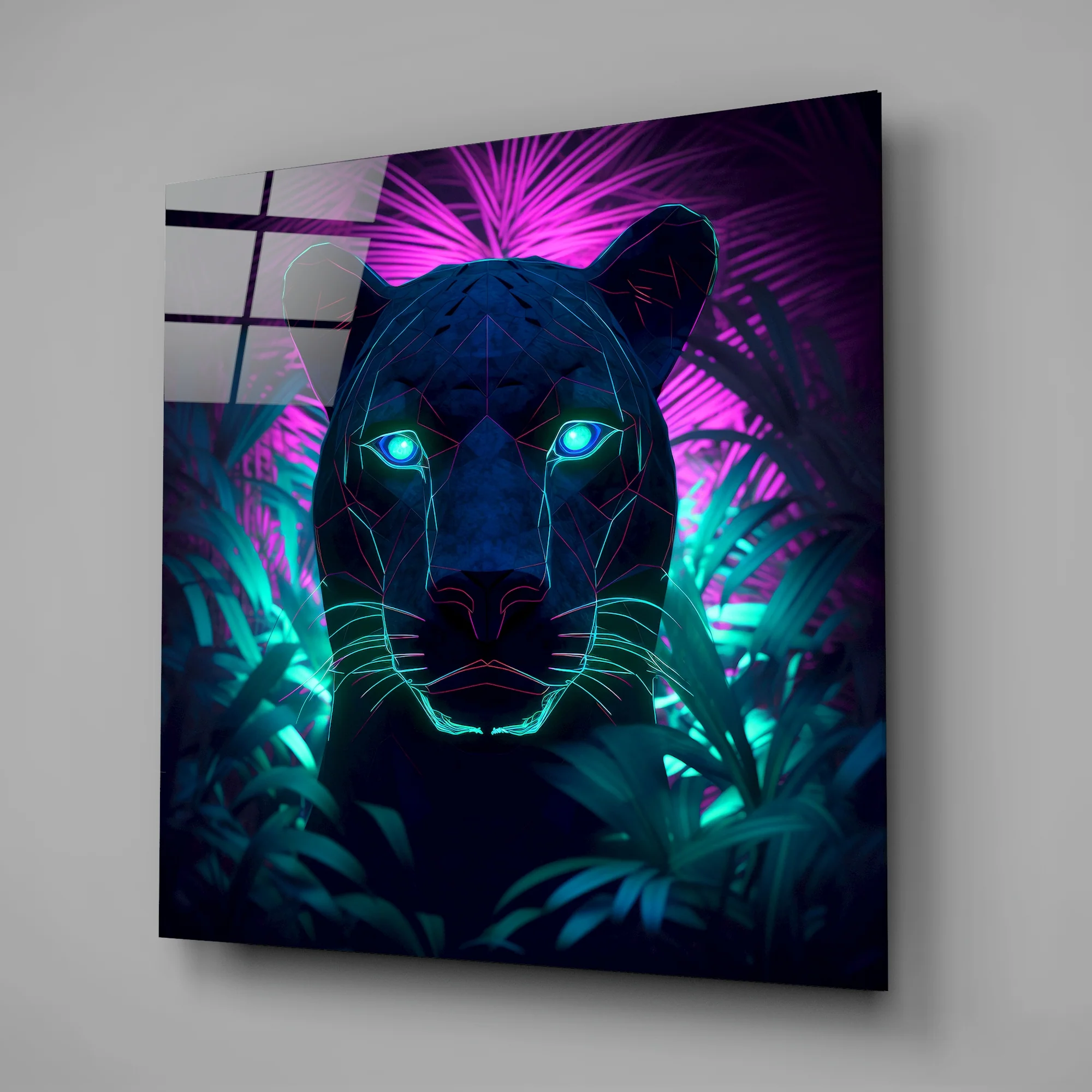 Neon Panther Glass Wall Art || Designers Collection - Image 2