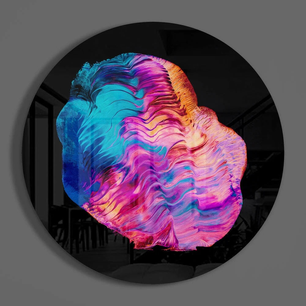 Neon Pink Blue Fluid Wave Glass Wall Art - Image 2