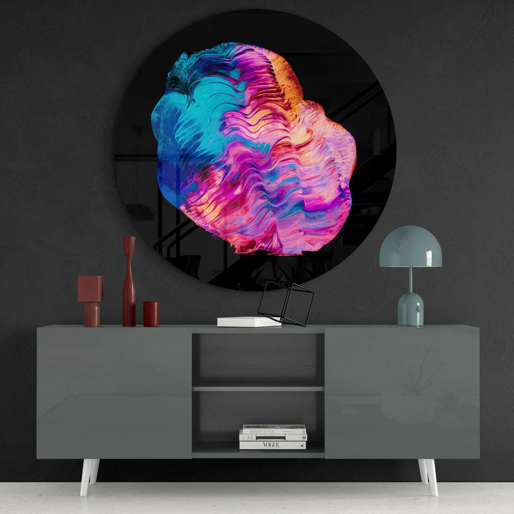 Neon Pink Blue Fluid Wave Glass Wall Art - Image 4