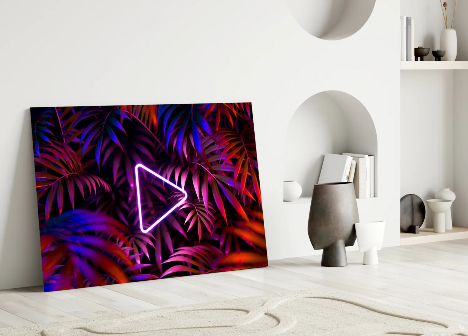 Neon Play Button Palms Glass Wall Art - Image 3