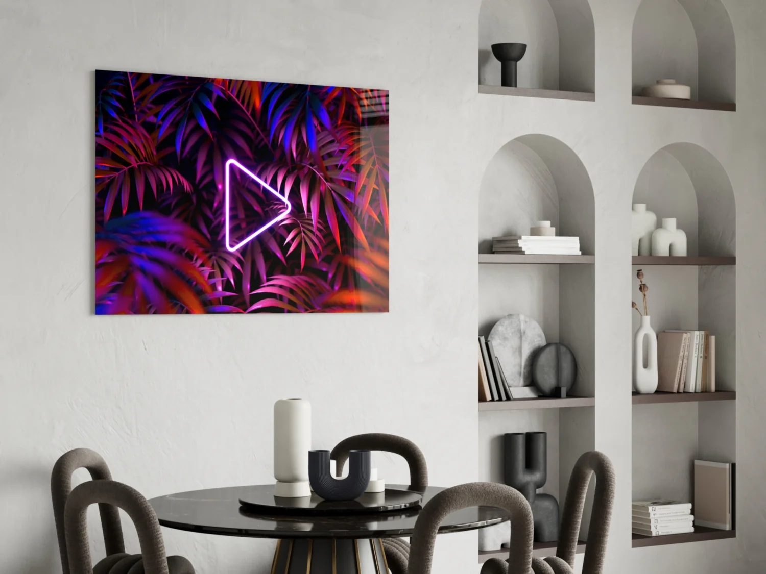 Neon Play Button Palms Glass Wall Art - Image 5