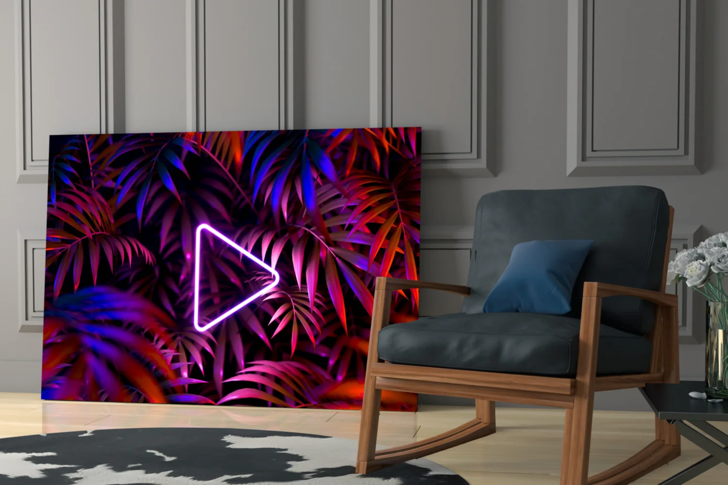 Neon Play Button Palms Glass Wall Art - Image 6