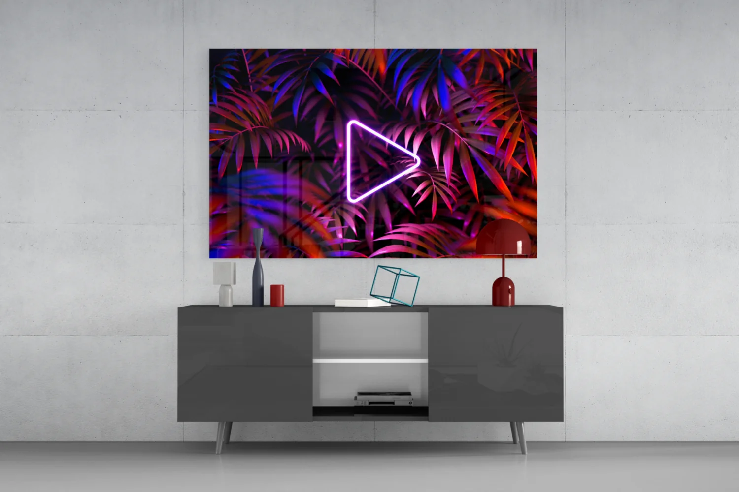 Neon Play Button Palms Glass Wall Art - Image 8