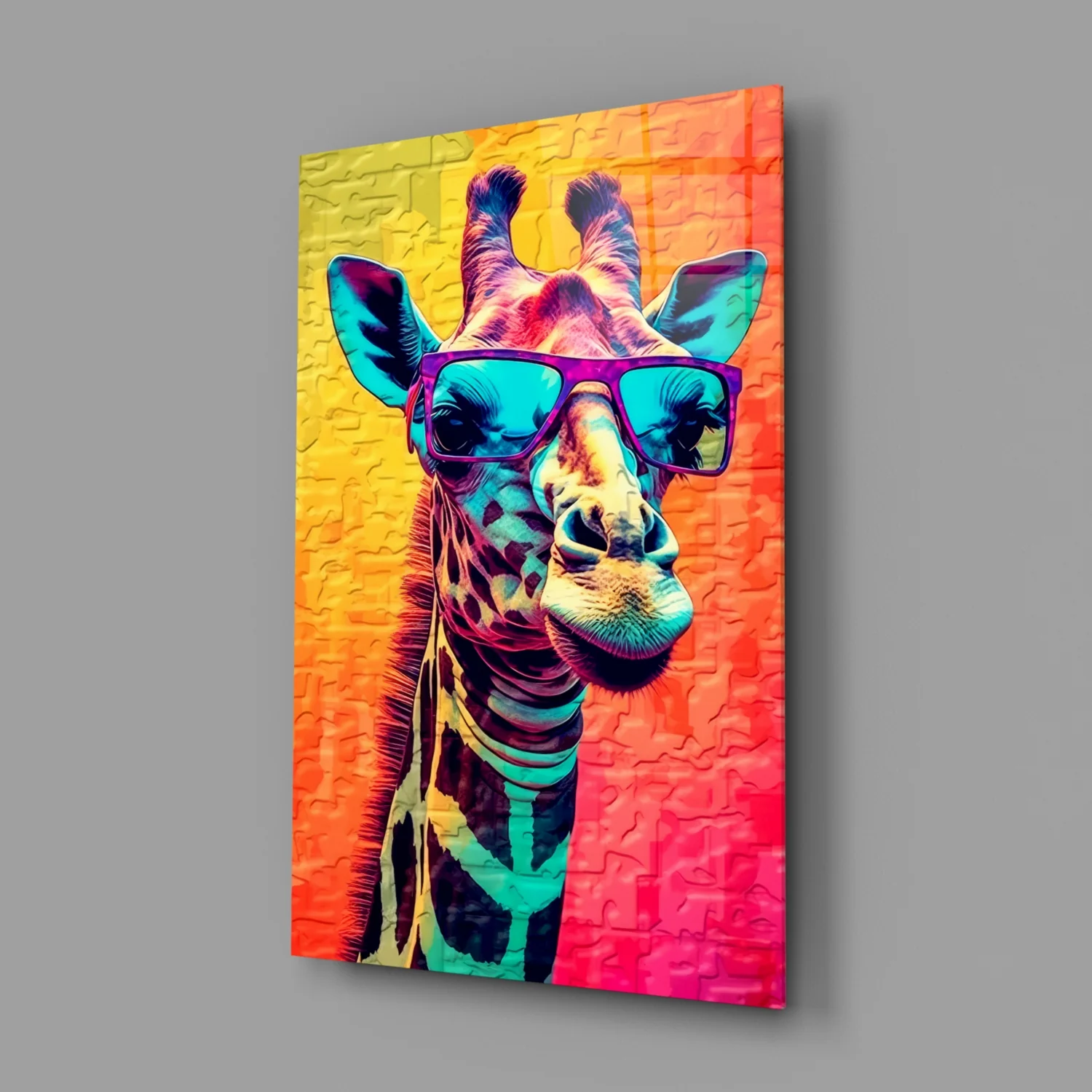 Neon Pop Giraffe Purple Shades Glass Wall Art - Image 2