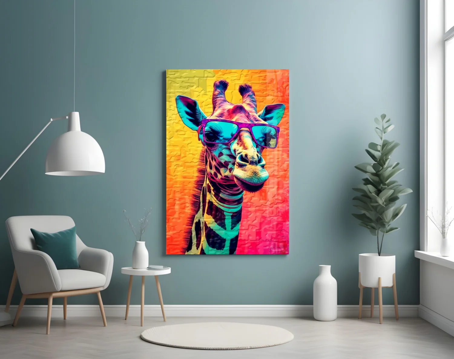 Neon Pop Giraffe Purple Shades Glass Wall Art - Image 4