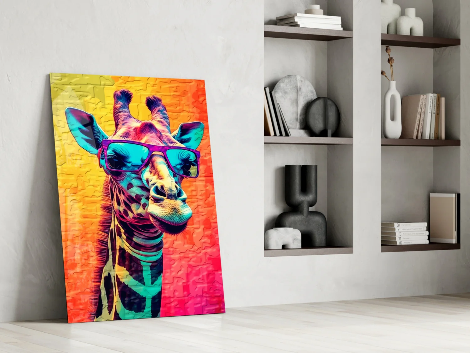 Neon Pop Giraffe Purple Shades Glass Wall Art - Image 6