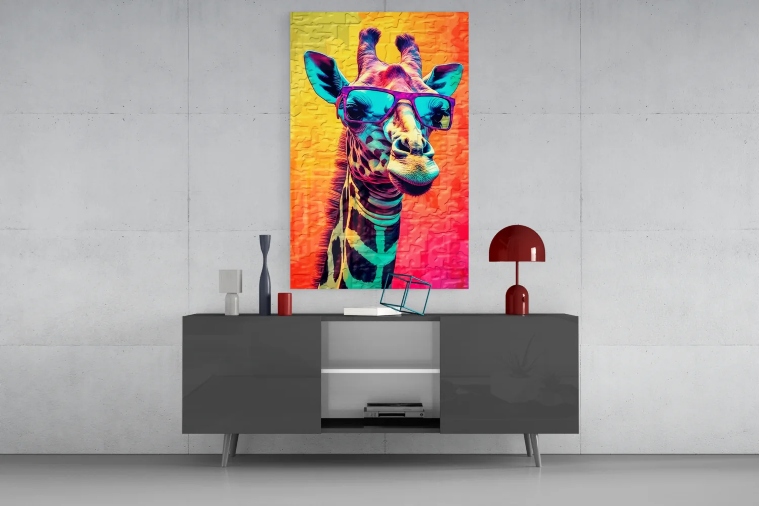 Neon Pop Giraffe Purple Shades Glass Wall Art - Image 8