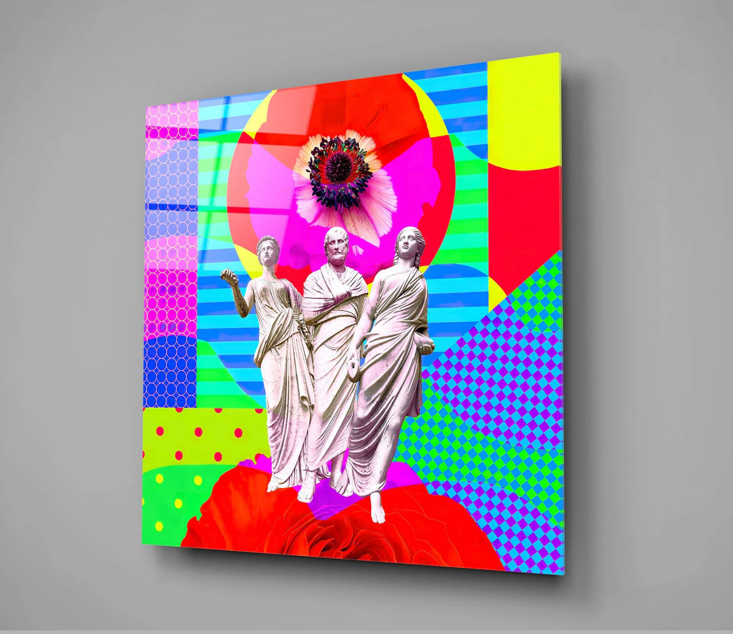 Neon Pop Three Statues Glass Wall Art - Image 3