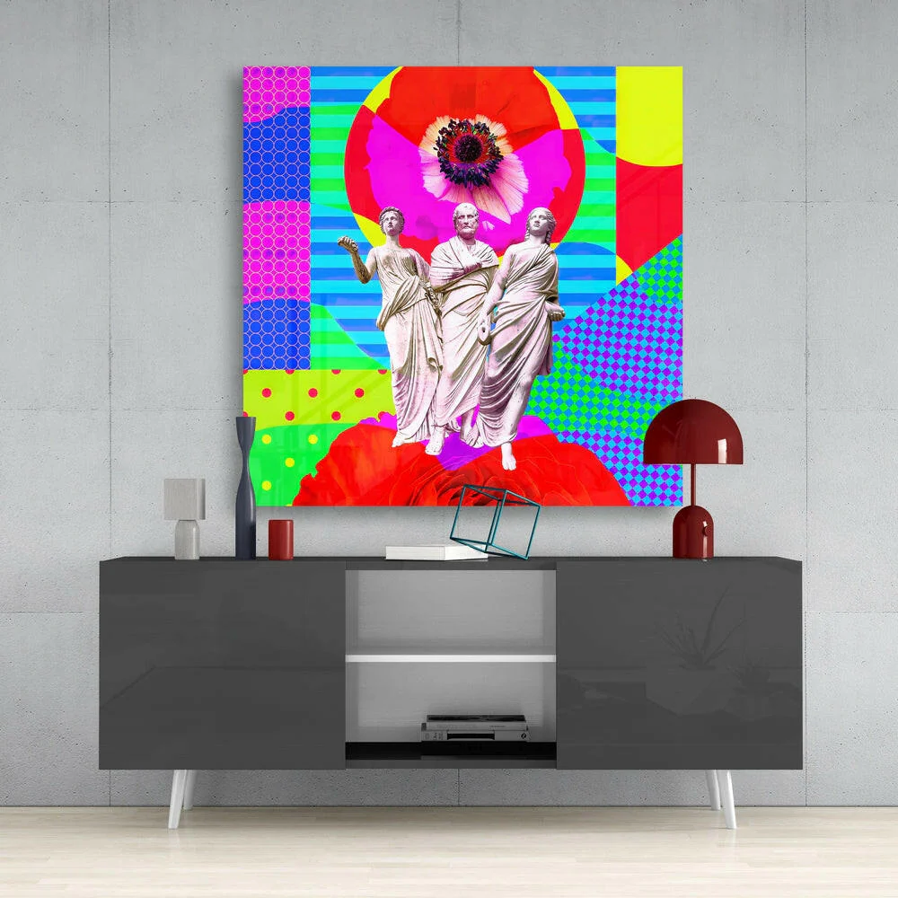 Neon Pop Three Statues Glass Wall Art - Image 4