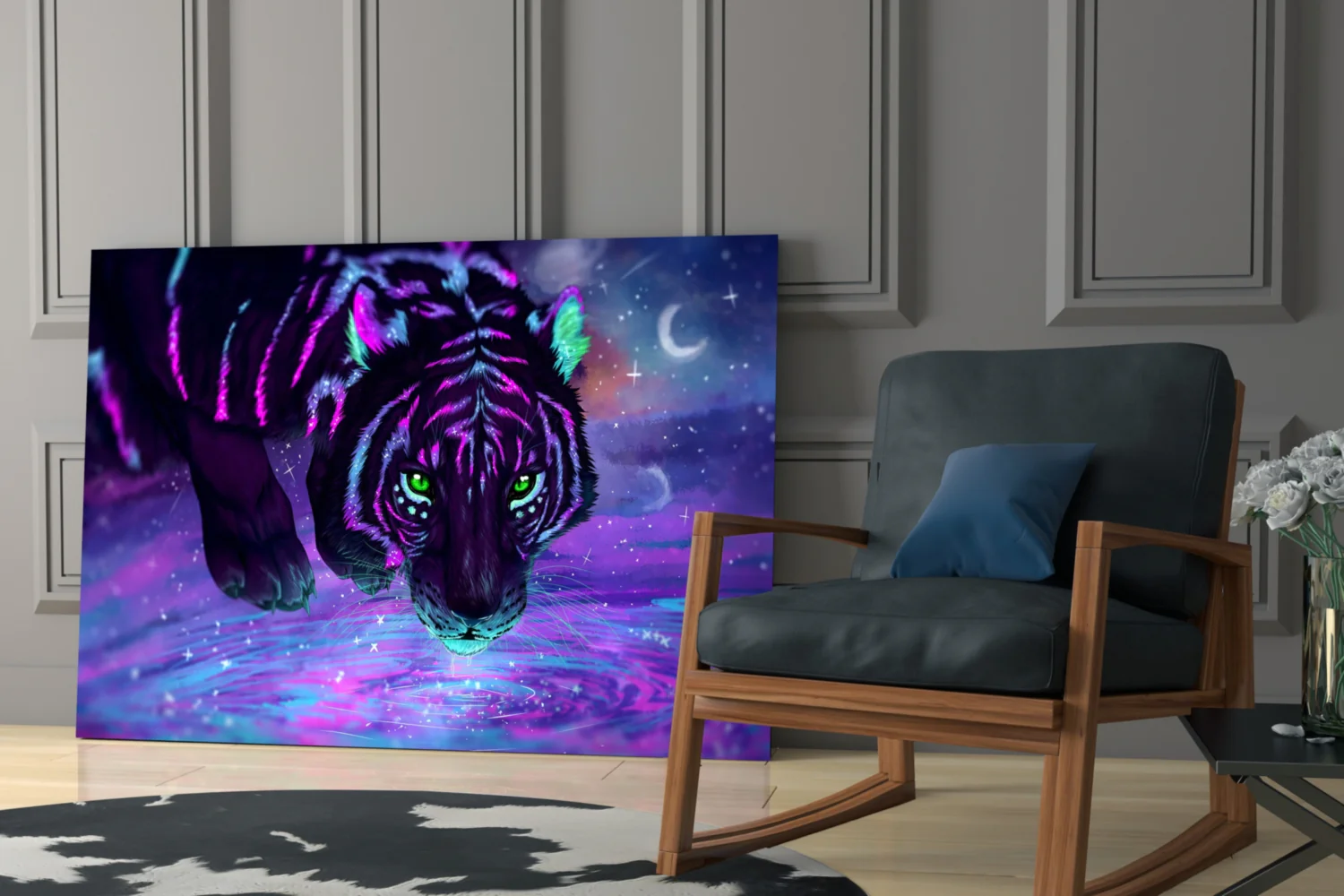 Neon Purple Cosmic Tiger Glass Wall Art - Image 7