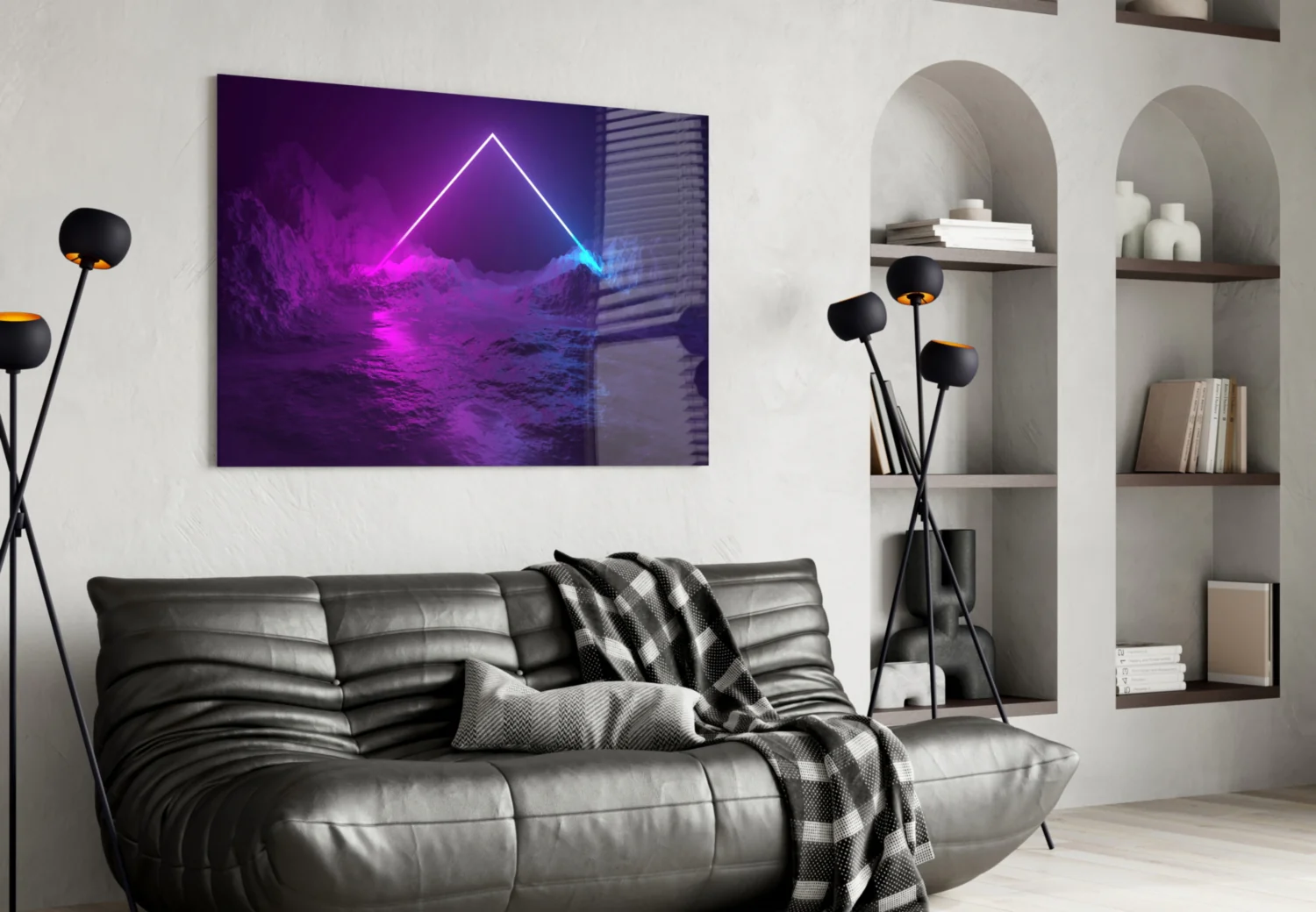 Neon Triangle Over Mountain Glass Wall Art - Image 4