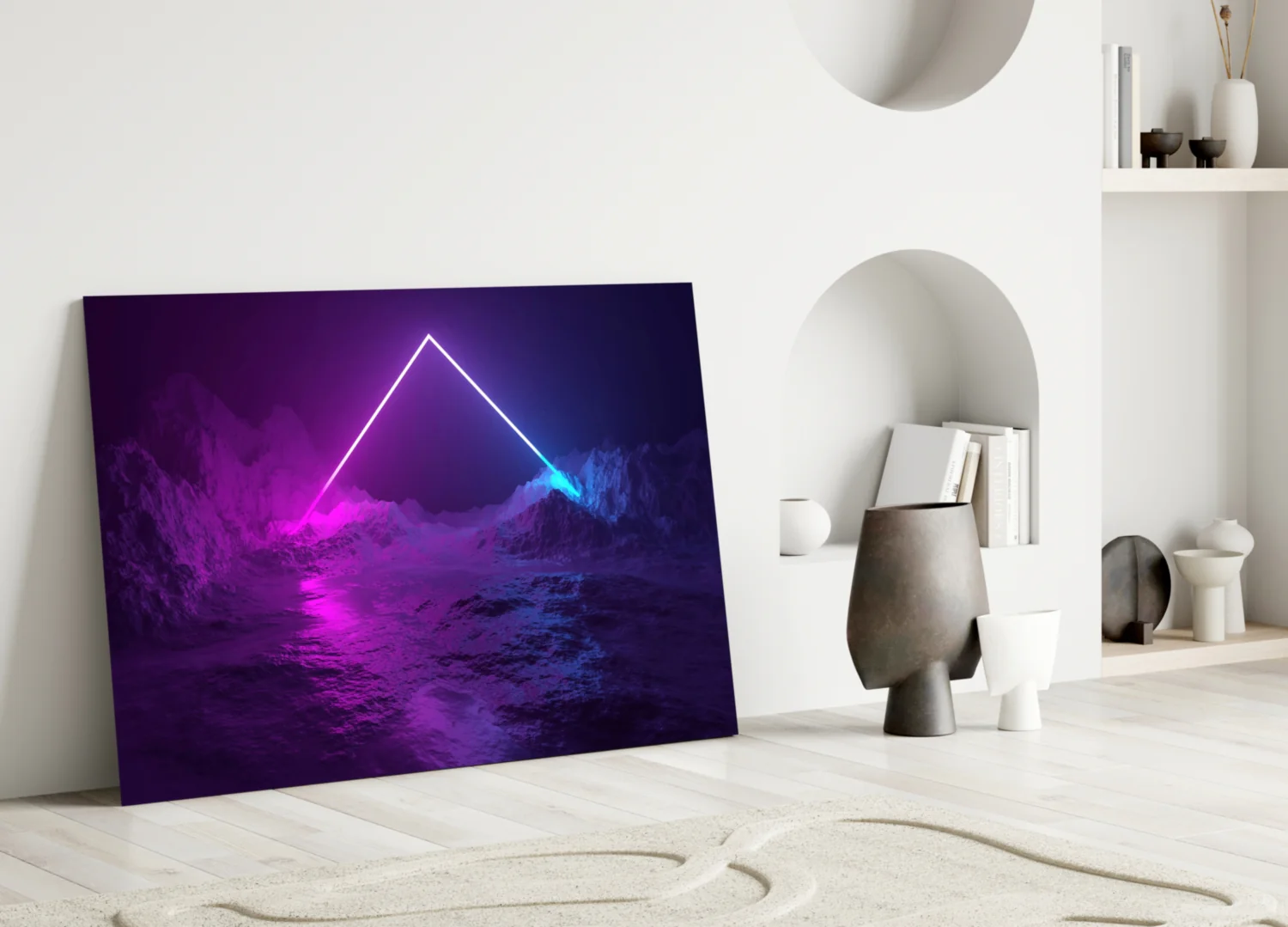 Neon Triangle Over Mountain Glass Wall Art - Image 5