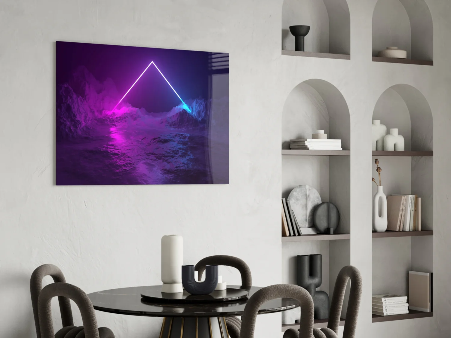 Neon Triangle Over Mountain Glass Wall Art - Image 6