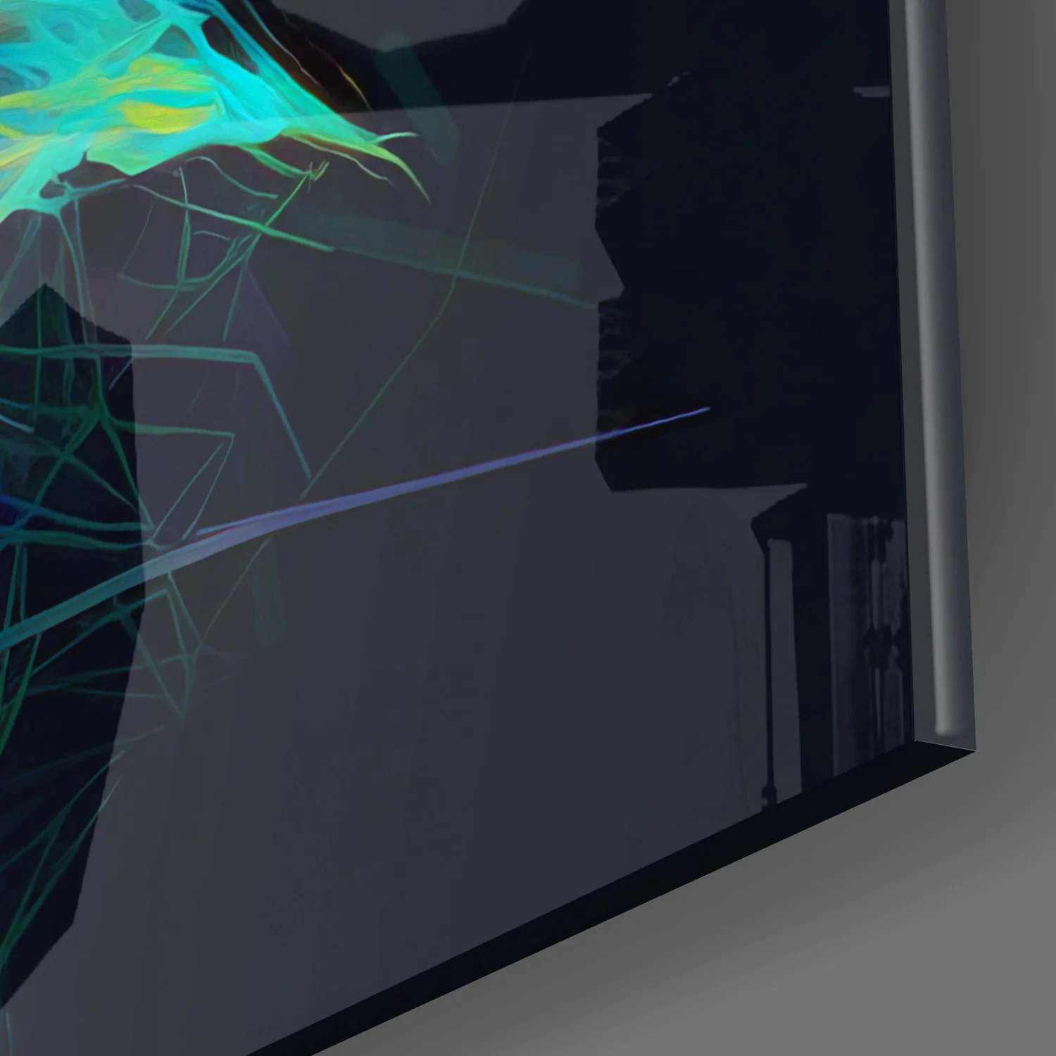Neon Wireframe Rose Black Glass Wall Art - Image 3