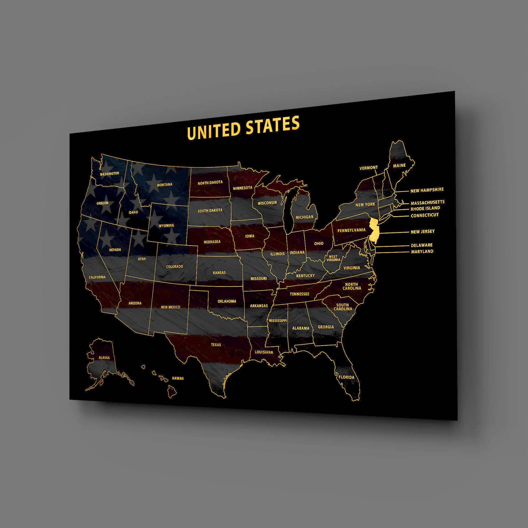 New Jersey State Map — Haptic 3D Embossed Metal Wall Art - Image 3
