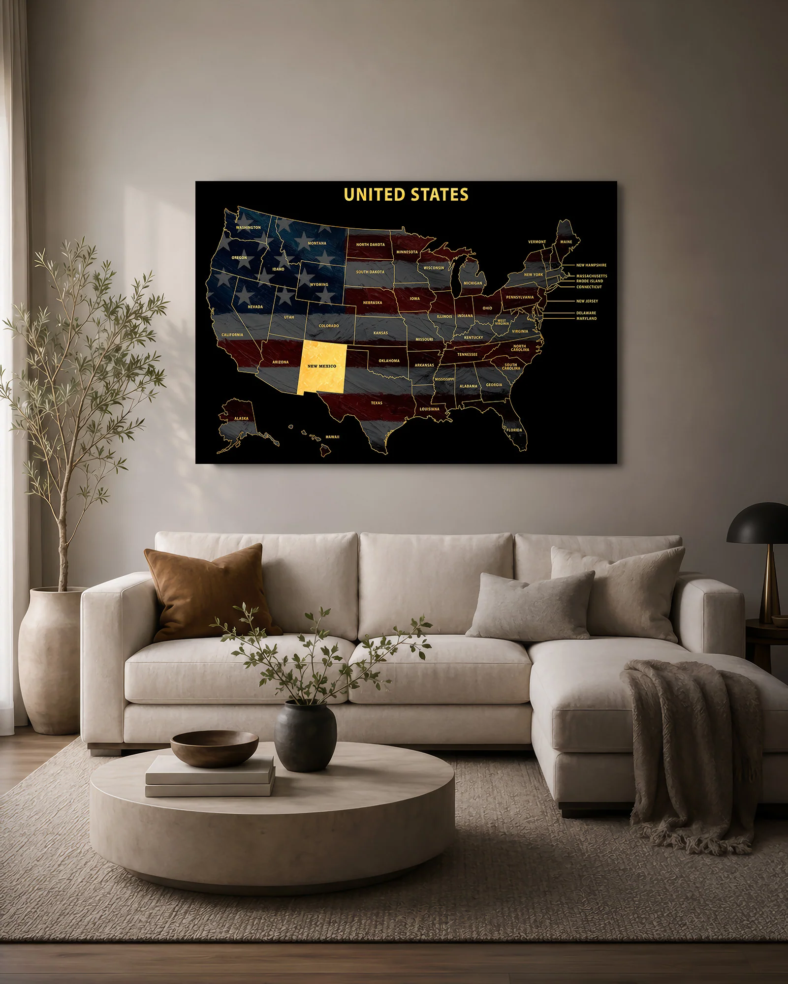 New Mexico State Map — Haptic 3D Embossed Metal Wall Art