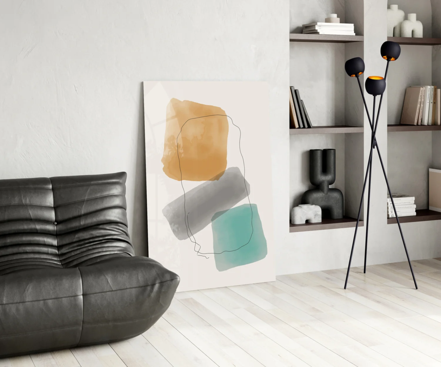 Ochre Grey Teal Watercolor Blocks Glass Wall Art - Image 6