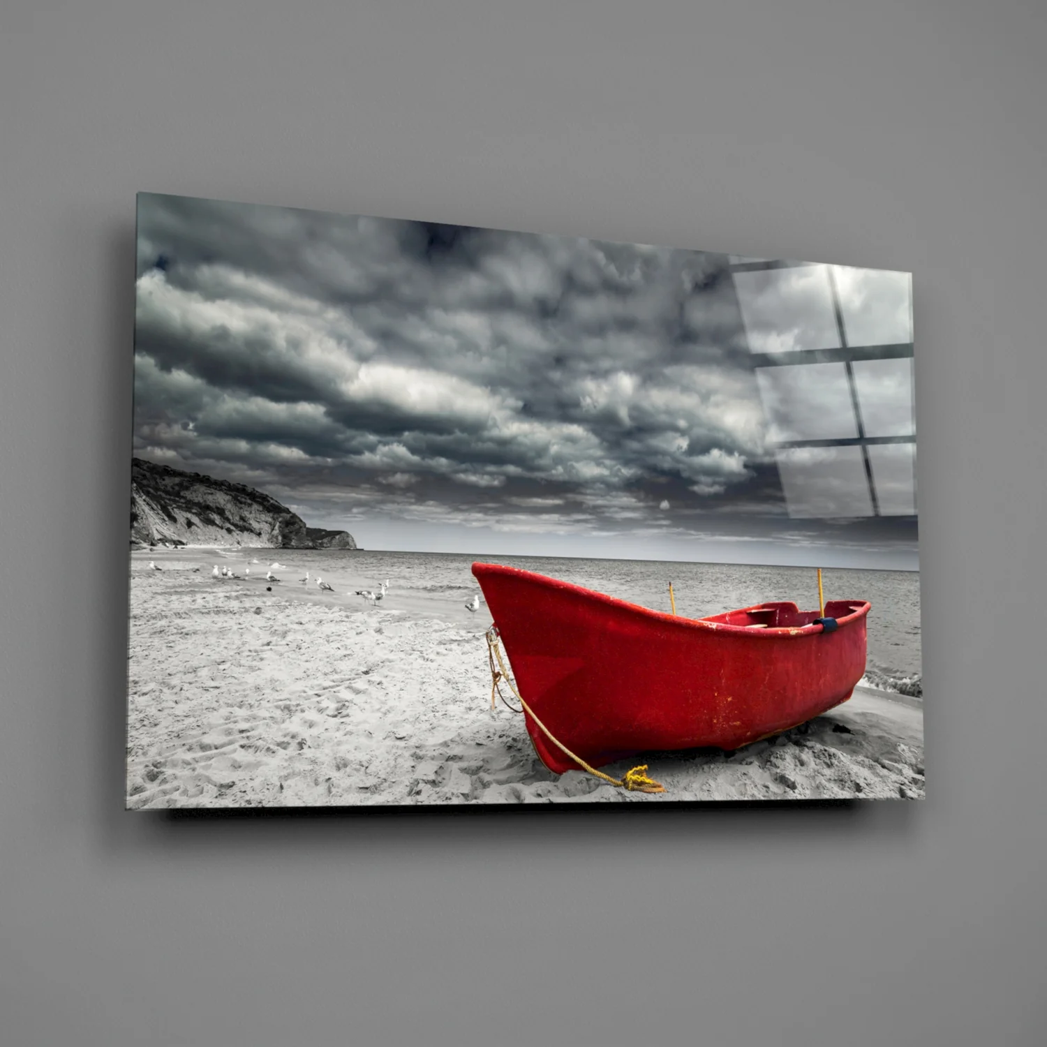 Red Kayak Glass Wall Art - Image 3