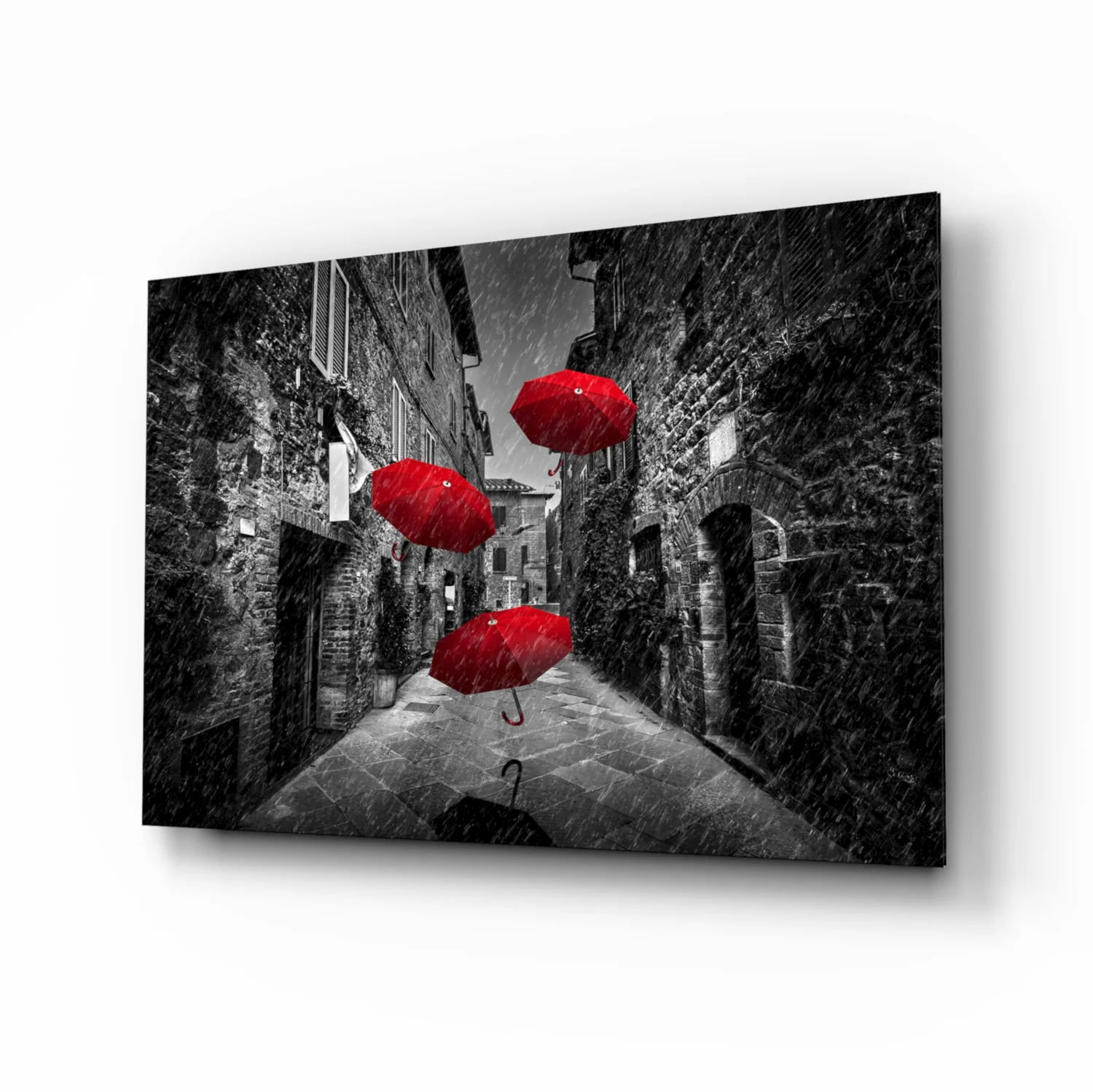 Red Umbrellas Glass Wall Art - Image 2