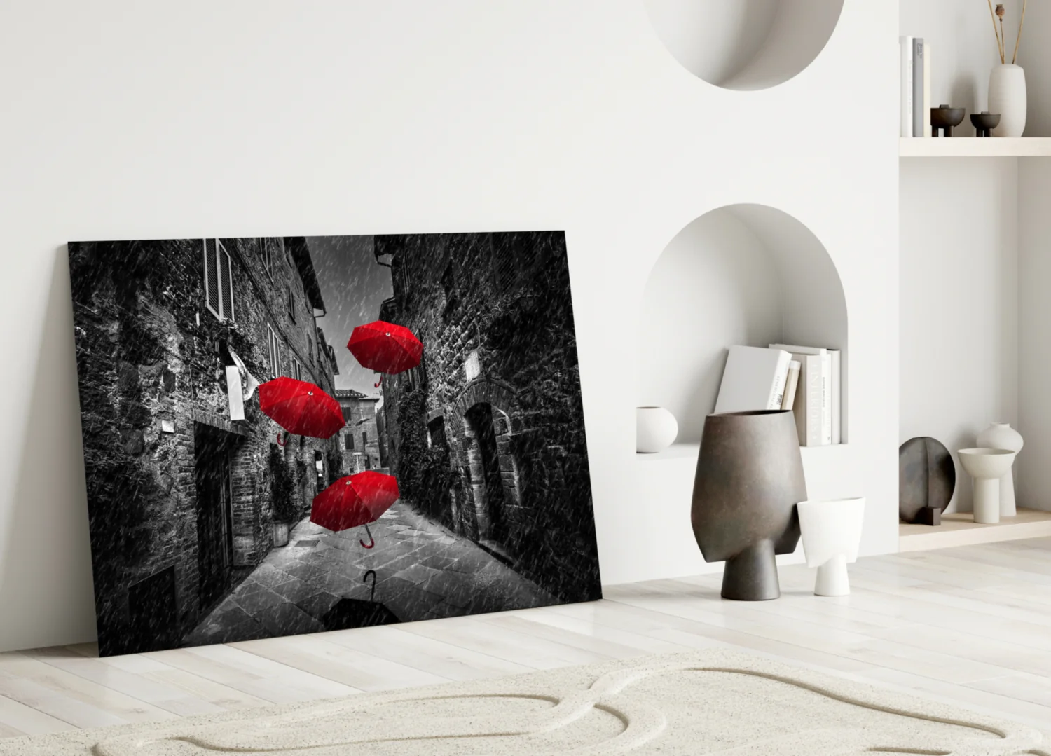 Red Umbrellas Glass Wall Art - Image 4