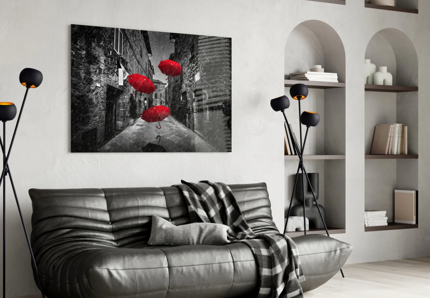 Red Umbrellas Glass Wall Art - Image 5