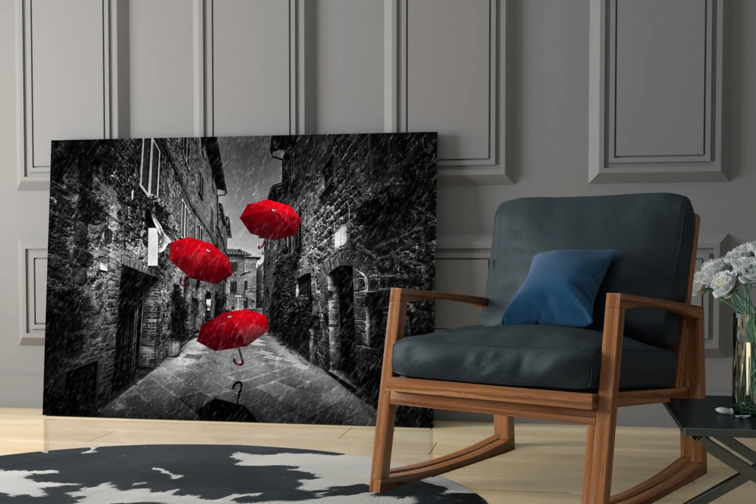 Red Umbrellas Glass Wall Art - Image 7