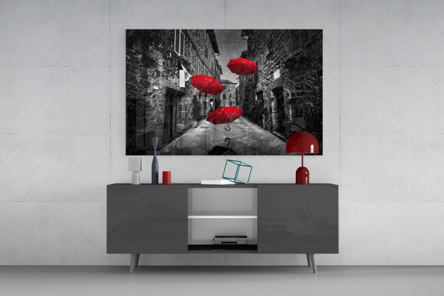 Red Umbrellas Glass Wall Art - Image 9